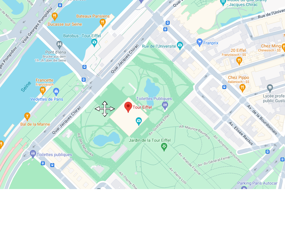 Google Maps: Darstellung von Paris. Auf der Karte ist ein Mauszeiger mit vier Pfeilen.